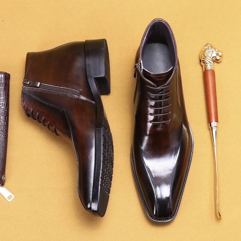 

Кожаные экспортные мужские ботинки для внешней торговли из коровьей кожи, полированные, деловые, высокие кожаные туфли в британском стиле, короткие 43 темно-коричневого