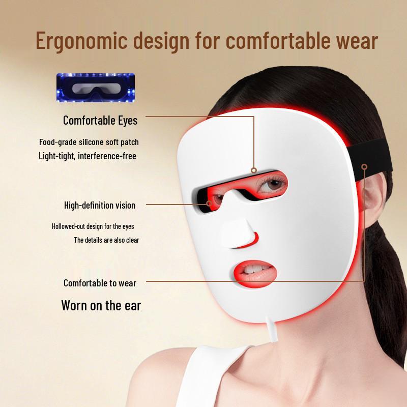 Photon Skin Rejuvenation LED Face Mask with Neck - Red & Green Light Therapy for Home Use To Brighten Skin Tone