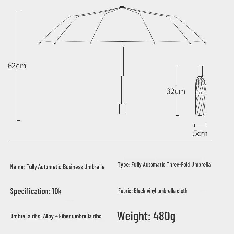 Fully Automatic 10-Rib UV Protection Folding Umbrella - Black Glue Sunscreen for Rain or Shine