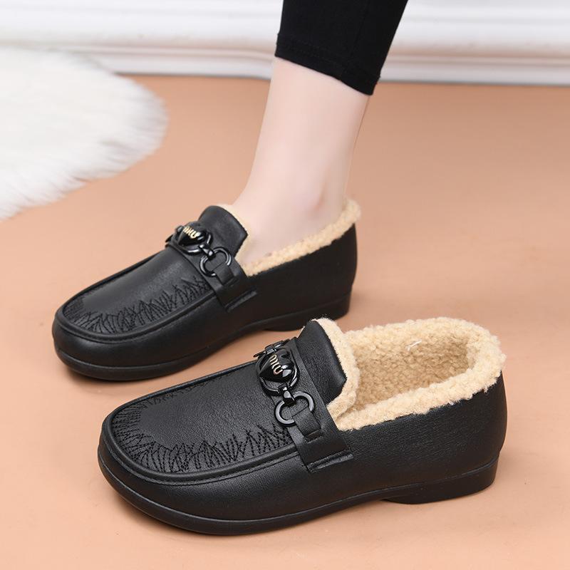 

Вельветовые зимние водонепроницаемые хлопковые ботинки из кожи с мягкой подошвой, удобные для женщин среднего и пожилого возраста, с педальным вельветом и теплой хлопковой подкладкой 36