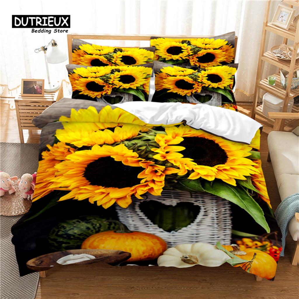 Flowers Duvet Cover Set, Fashion Flower Bedding Set, Soft Comfortable Breathable Duvet Cover, For Bedroom Guest Room Decor