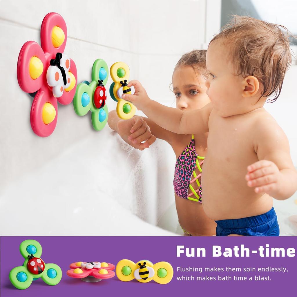 LiKee Strong Suction Cup Fidget Rotating Sensory Bath Toys for Baby, Airplane Car Travel Table & Window Toys for Toddler Boys and Girls, 12+ Months