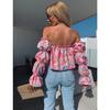 YYFS Women's Fashion Casual Summer Spring Flower Pattern Print Long Sleeve One Shoulder Blouses & Shirts