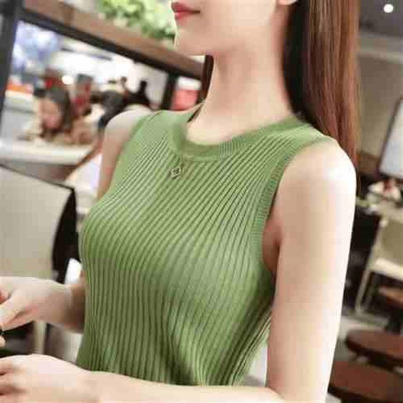 Ice Silk Crew Neck Sling Vest for Women's Summer and Korean Version Versatile Sleeveless Inner Knitted Bottoming Shirt and Outer Top for Women