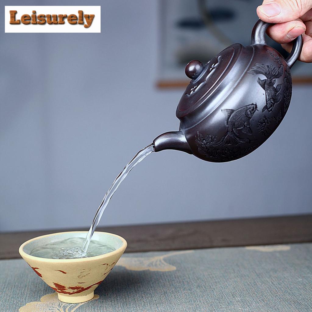 350ml Aesthetic Yixing Purple Clay Teapots Handmade Antique Koi Pot Raw Ore Antique Red Mud Tea Maker Kettle Zisha Tea Set Tea