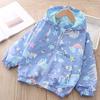 Spring Summer Kids Girls Windbreaker Unicorn Jackets Cartoon Hooded Blue Color Jackets for Girls Child Outerwear 2-8years Old