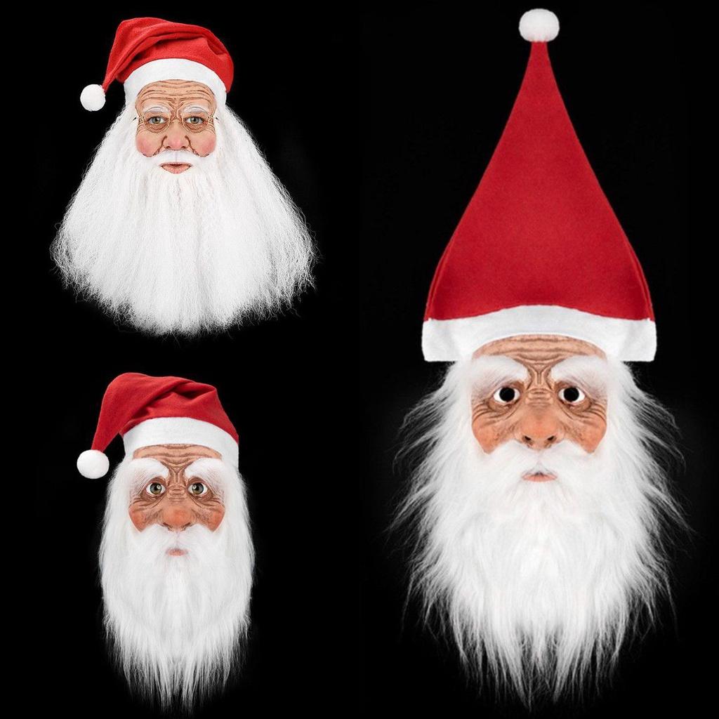 Santa Claus Christmas Latex Cap White Beard Mask Role Play Props Decoration