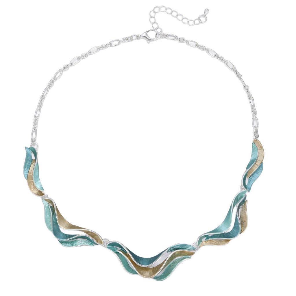 Enamel-colored Geometric Line Petal Stud Earrings and Necklace Set - Fashionable, Irregular Petal Necklace for Ladies