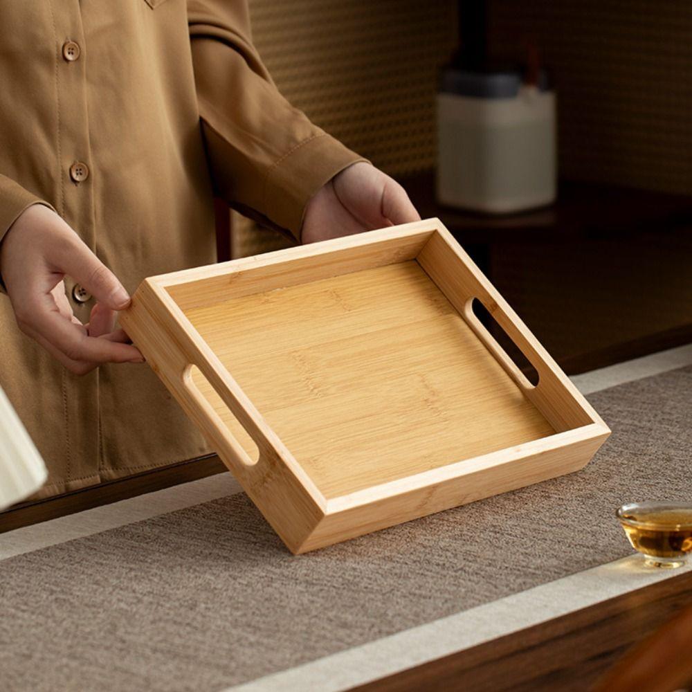 Rectangular Bamboo Wooden Tray With Handle Dessert Pallet Decorate Tray Serving Tray Coffee Table
