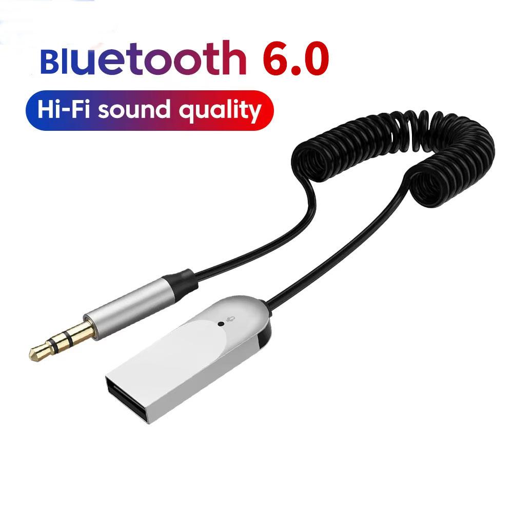 Bluetooth 6.0 Aux Adapter Wireless Car Bluetooth Receiver USB To 3.5mm Jack Audio Music Mic Handsfree for Car Kit Speaker