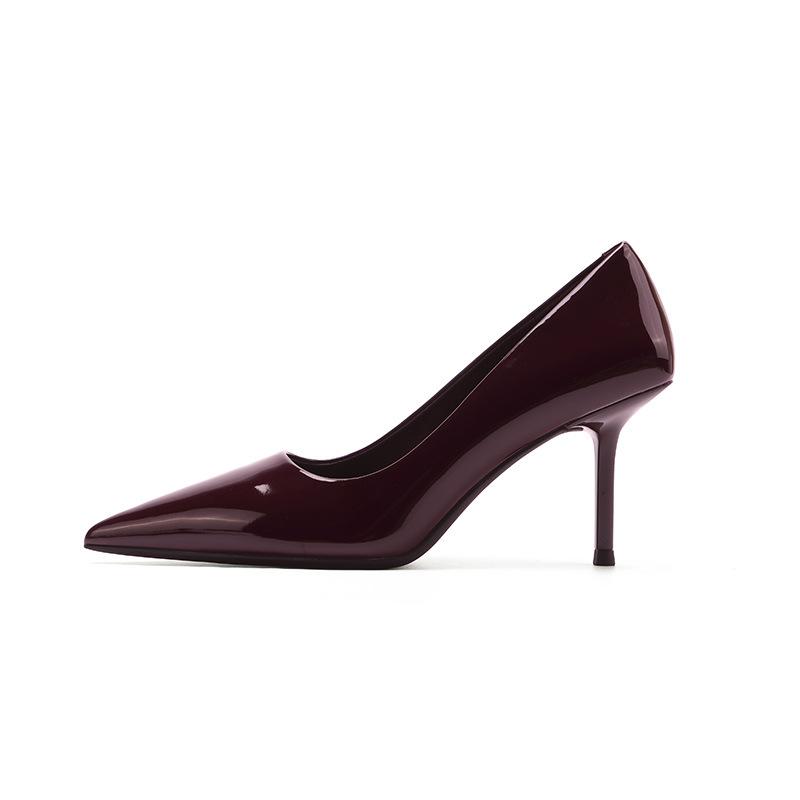 

8-Beautiful solid color not tired feet high heels women s thin heels pointed burgundy sexy professional shoes 40