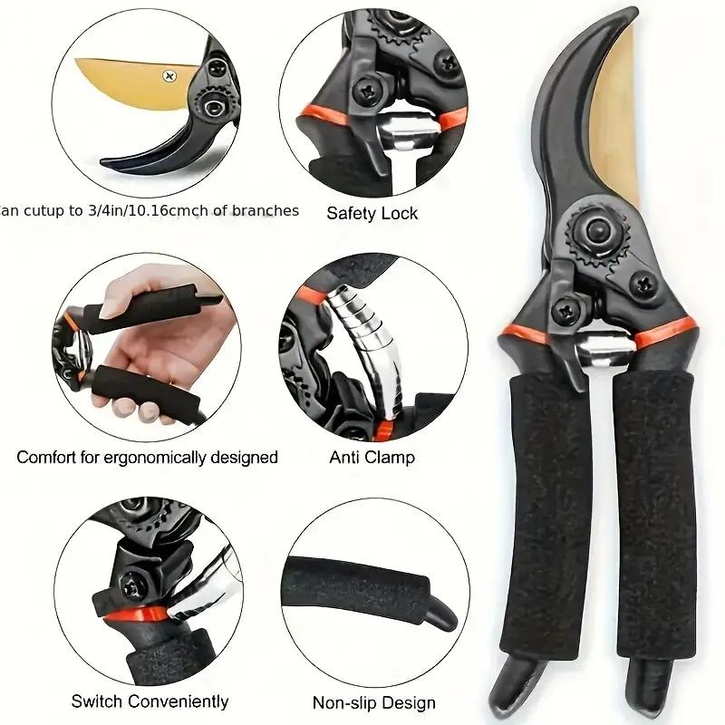 8.5" Professional Titanium Bypass Pruning Shears - Super Sharp Premium Garden Shears, Pruning Shears For Gardening, Garden