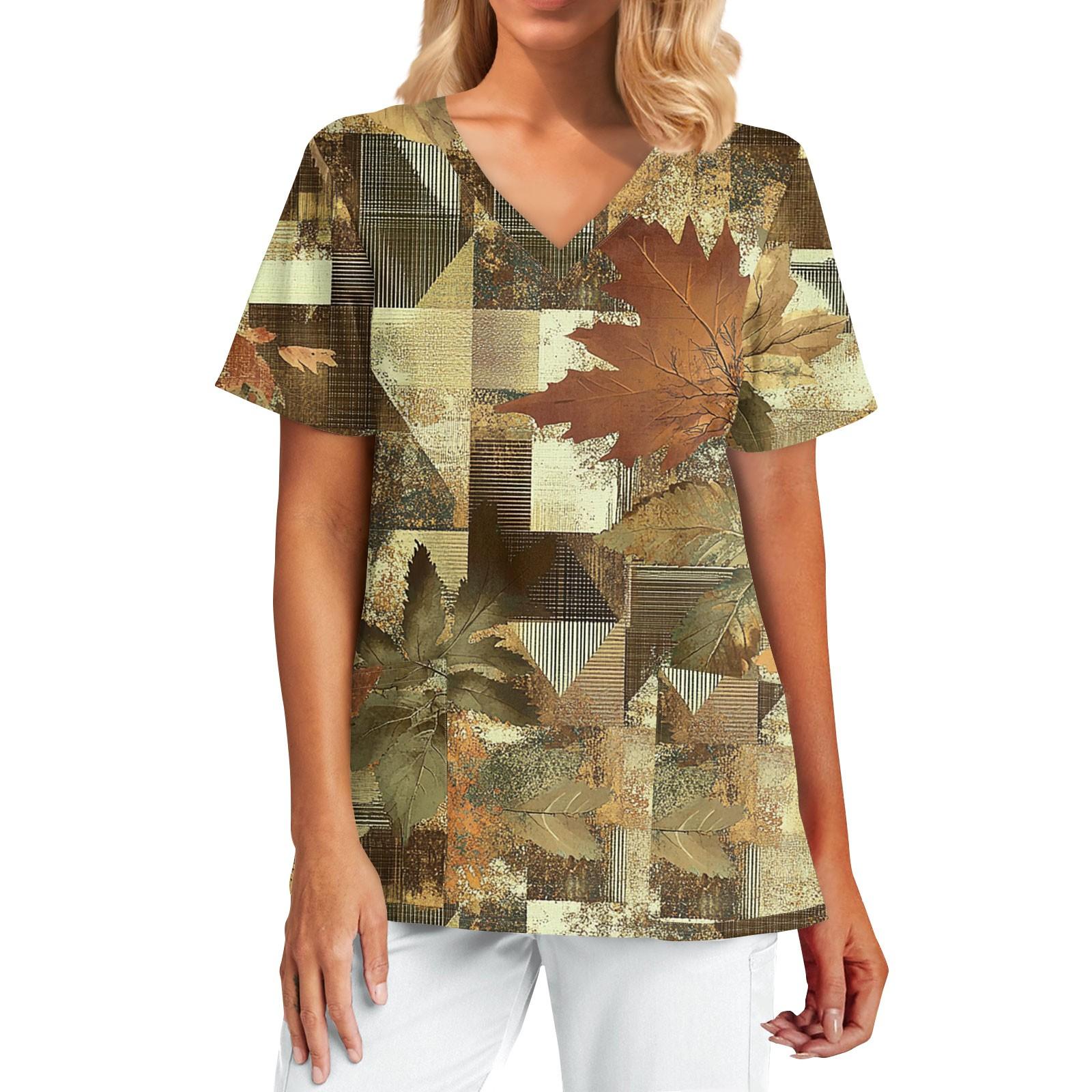 

Женская модная принтованная кофточка с коротким рукавом и V-образным вырезом с карманом XXL коричневый