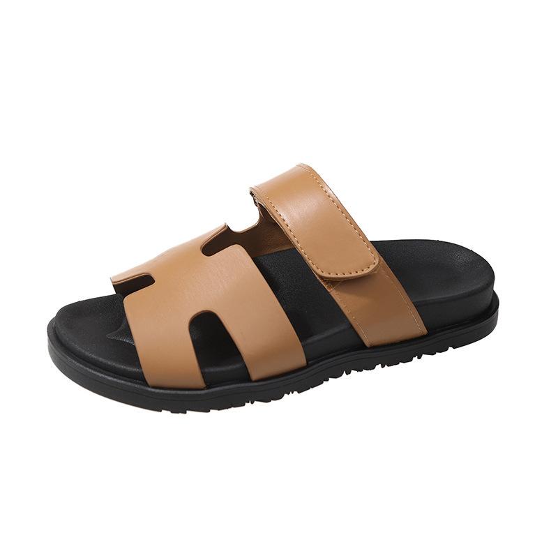 Classic large size slippers women's one-word color matching casual versatile thick-bottomed Velcro fashion beach cool slippers
