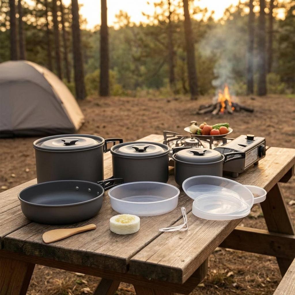 Anodized Aluminum Cookware Set Non Nonstick Camp Pot Easy To Clean Portable Camping Kit for