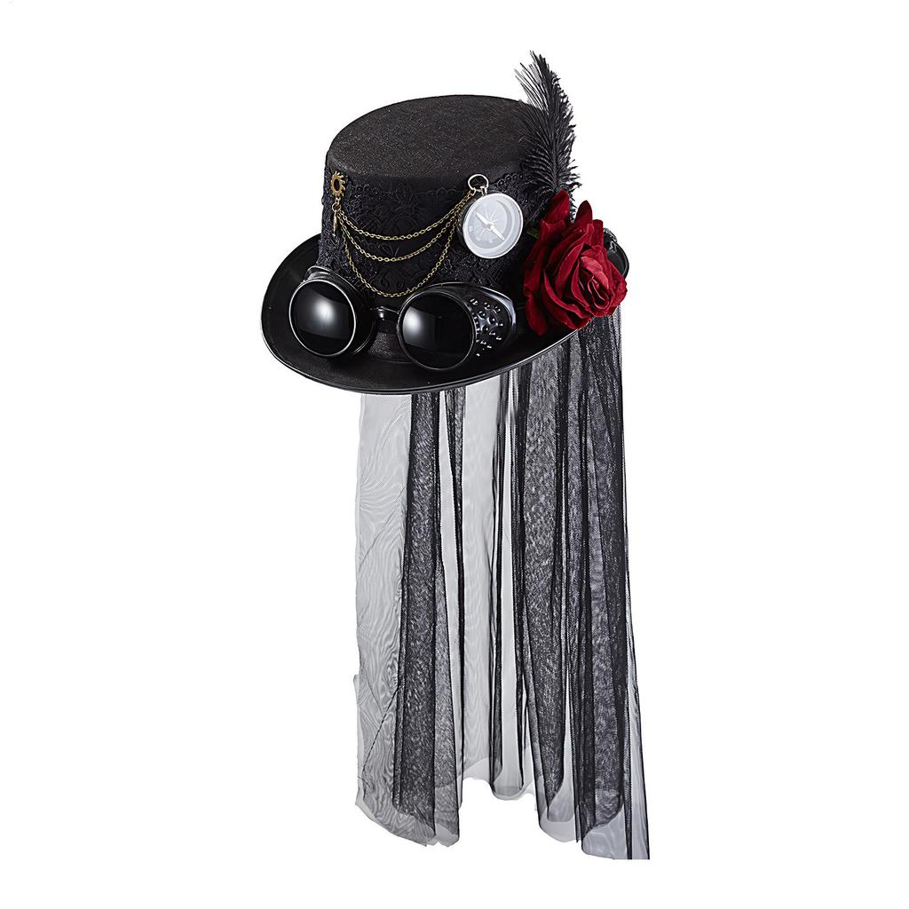 Gotischer Hut Unisex Gotische Kopfbedeckung Kostümzubehör Kostüm Zylinder für Damen Filmrequisiten Maskenball Festival Halloween Party
