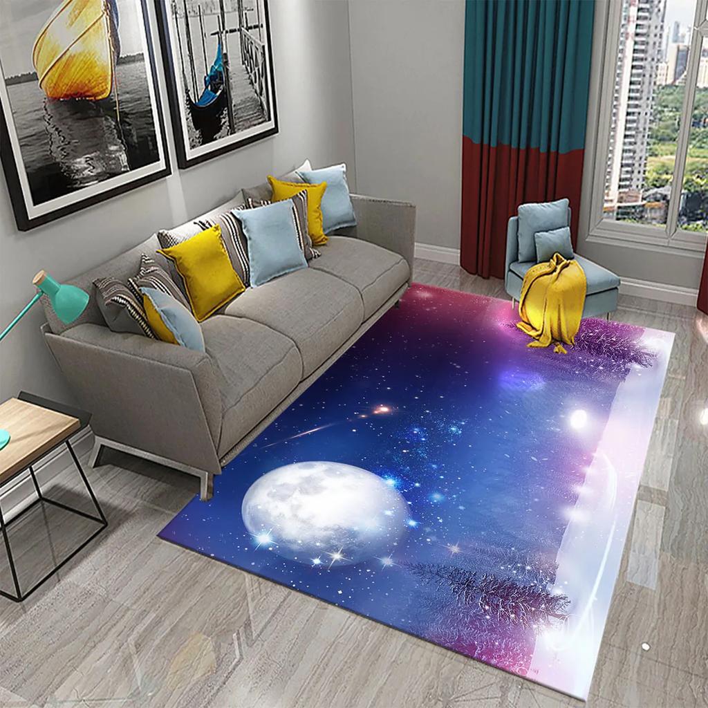Fantasy Moon Night Forest Carpet Bathroom Non-Slip Mat Black Night Starry Sky Forest Floor Mats Bedroom Living Room Decor Carpet