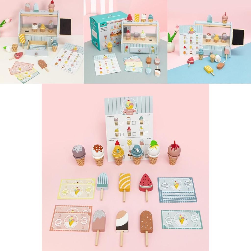 Fun Wooden Simulation Ice Cream Shelf Model Children Toy Set For Kids With Pretend Food And Sensory Development