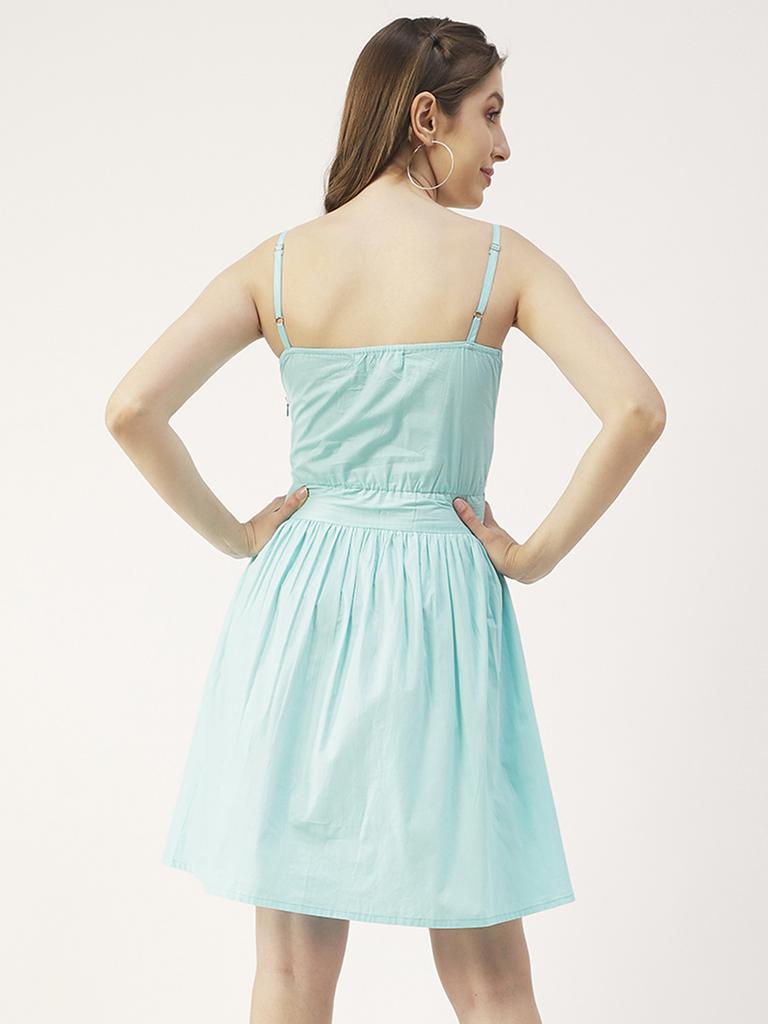 Moomaya Printed Spaghetti Strap Dress, Tie-Knot Knee Length, Flared Dress