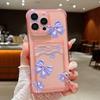 Solid Color Bowknot Print Transparent Card Slot Phone Case For iPhone 16 15 Pro 14 Pro Max 13 12 11 Clear Shockproof Slim Soft Silicone Bumper Cover
