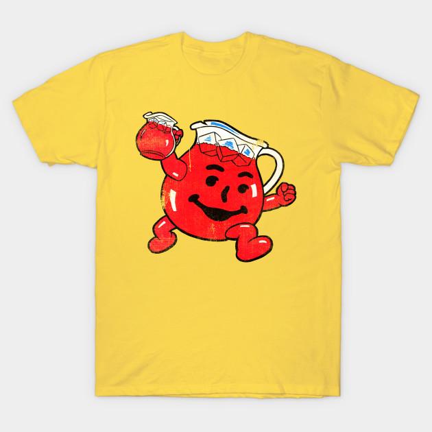 

Men Black Print T-shirt Kool-Aid Man // 1974 Vintage No-Cut Transfer Paper Print Cotton Tshirt 2XL