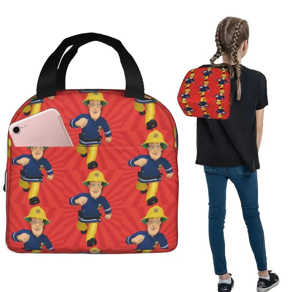 Fireman Sam Cartoon Insulated Lunch Bag for Women Children Leakproof Food Boxes Thermal Lunch Box Tote