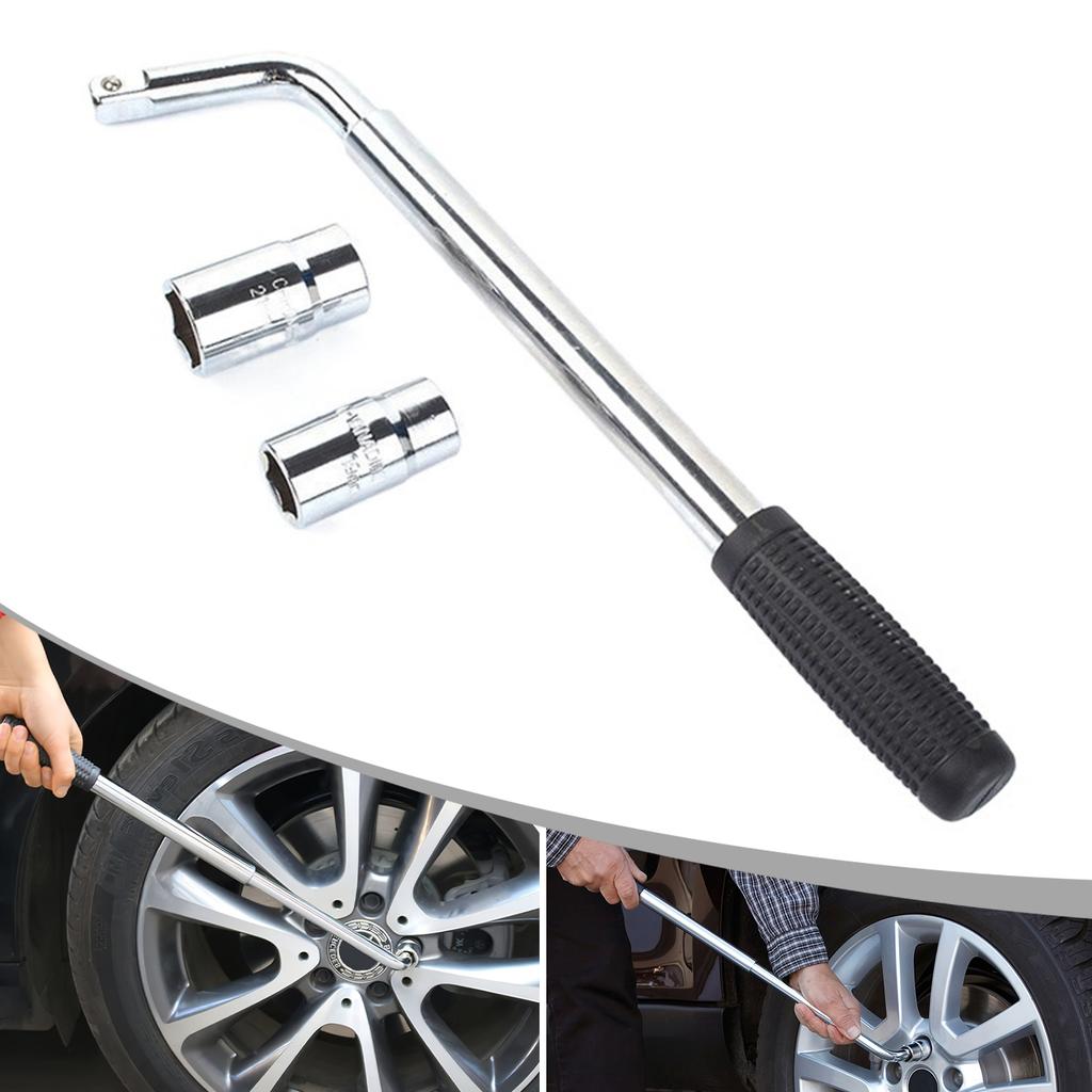 Universal Heavy Duty Lug Wrench Household Wheel Wrench with 17-19/21-23mm Sockets for Tire Changing Tool