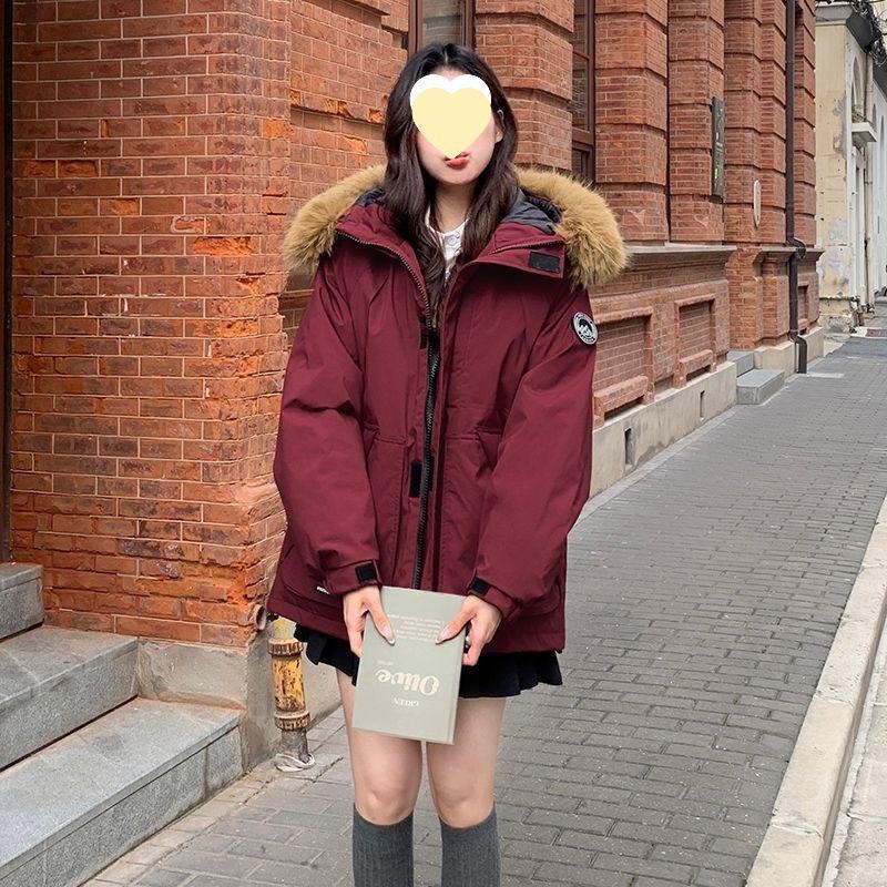 Women's 2025 Winter Thickened American Style Fur Collar Workwear Parka Jacket