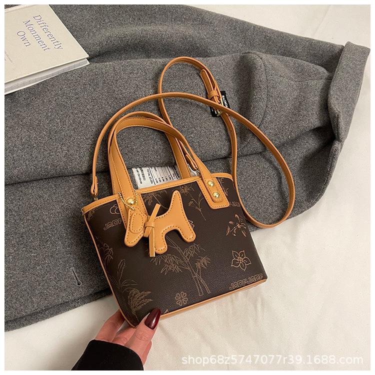 Portable Bucket Bag 2025 New Korean Fashion Printed One-shoulder Crossbody Bag High-end Trendy Casual Women's Bag