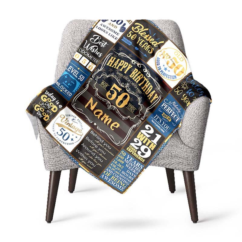 Happy 50Th Birthday Blue Customize Your Name Blanket Used For Chair Office Sofa Bed Camping Soft And Warm Giving Friends And Relatives Birthday
