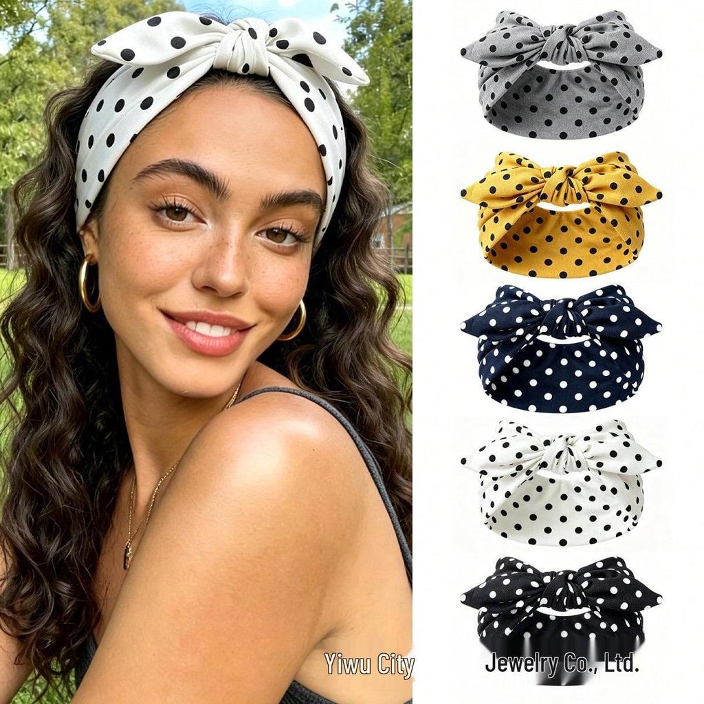 Retro Polka Dot Elastic Bow Headband – Fashionable Women's Hair Accessory