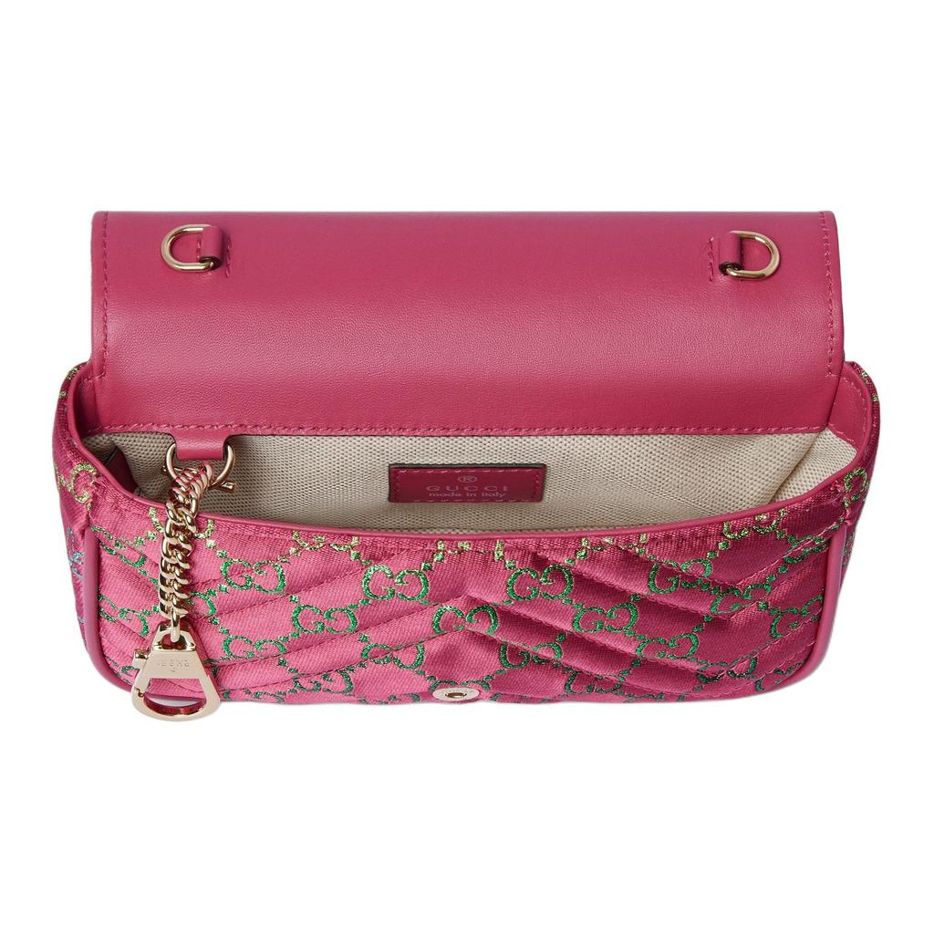 Gucci GG Marmont Double G Logo Print Canvas Mini Shoulder Bag Women Shoulder Bag Pink 476433-2ABNC-8455