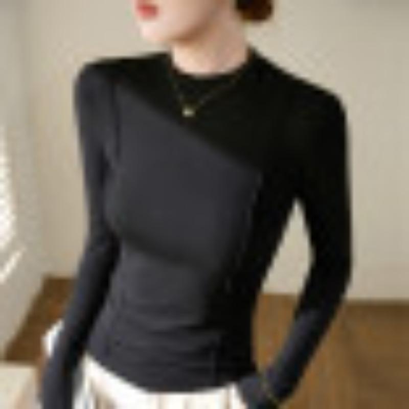 Stand-up collar bottoming shirt women's autumn and winter new women's clothing skin-friendly long-sleeved inner shirt temperament fish bone waist top