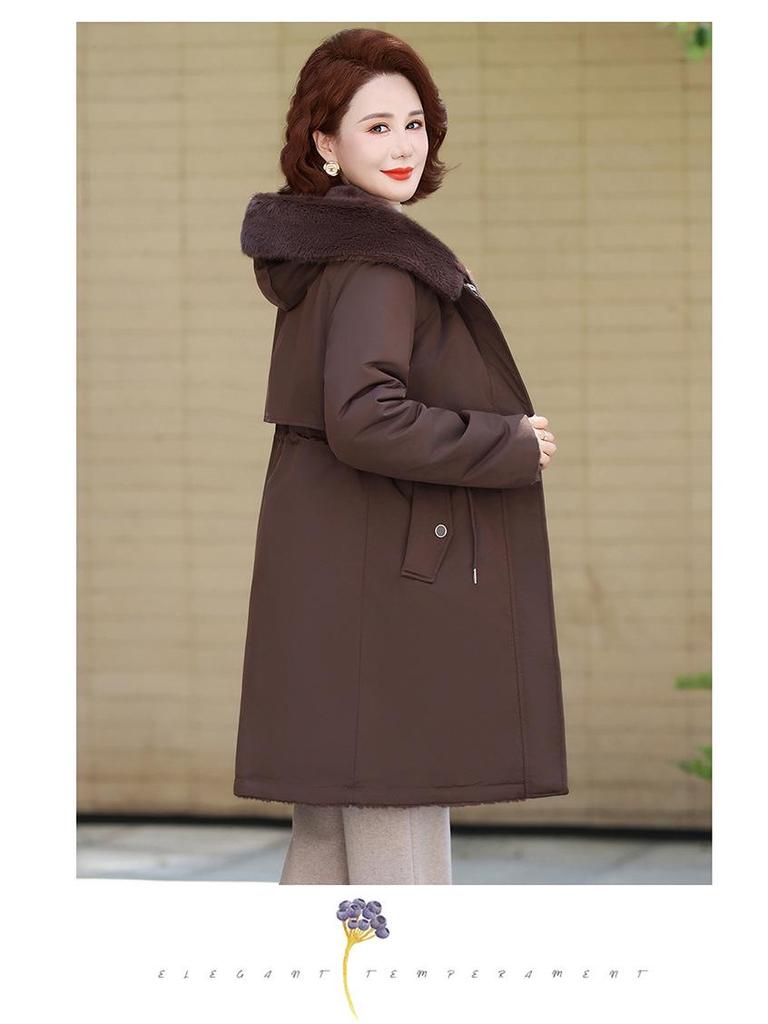 Mom's 2025 Mid-Length Reversible Winter Coat with Plus Velvet for Middle-Aged and Elderly Women