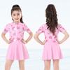 Kids One Piece Swimsuit Short Sleeve Zipper Front Skirted Swimwear Lightweight Comfortable Fabric for Girls