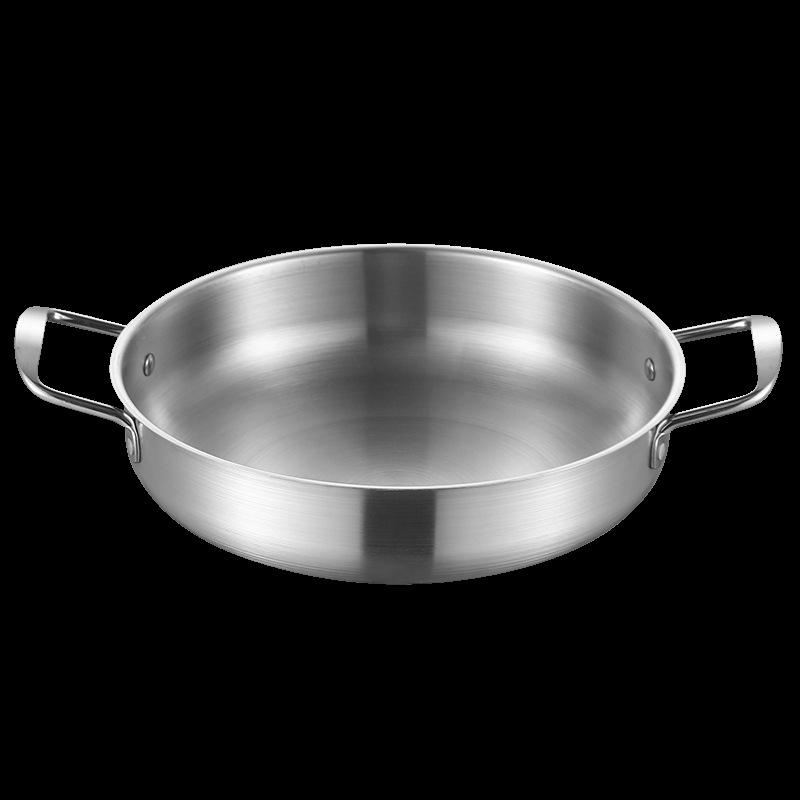 

Корейський гарячий горщик із потовщеної нержавіючої сталі 0,8 мм: Золоте плоске дно для морепродуктів, армійського рагу й овочів із дизайном подвійних вушок. 20cm срібний