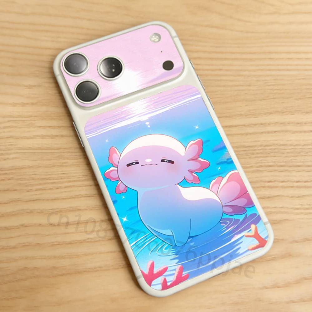 

Cute Axolotl Black Matte For iPhone 17 pro Max/17 pro Full Cover Decal Skin Wrap Colorful Rear Protective Sticker Film iPhone17promax