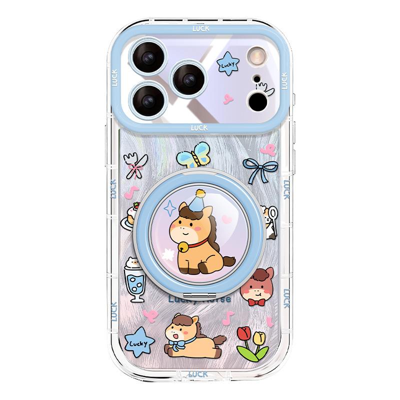 Applicable to Apple 17promax mobile phone case mate60 feather yarn 15 Xiaomi 14 soft cute pony 13 rotating bracket 11
