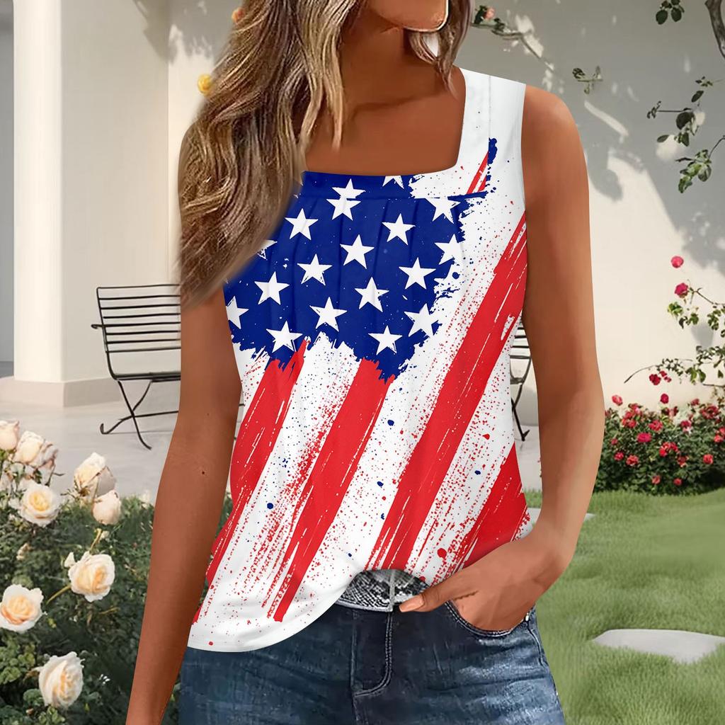 Dámský módní plisovaný top s potiskem a čtvercovým výstřihem