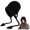 Qzkouma Knit Hat with Warm Winter Hat with Woven Fabric Perfect for Cold Weather and Women's Earmuffs, Look, Outdoors, HEBZ-56 (Black)
