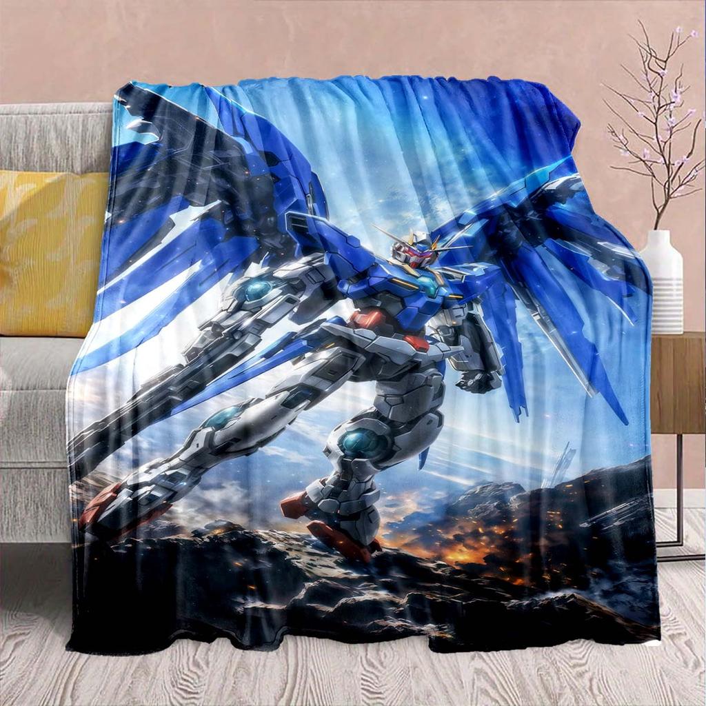 Gundam Anime Flannel Blanket - Soft Warm Perfect for Sofa, Bedding Camping Travel Office Home Decor