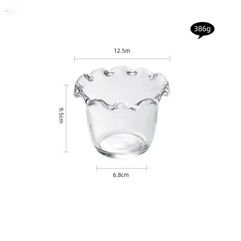 

Vertical Lace Transparent Glass Bowl - Decorative Dessert Salad Breakfast Bowl for Syrup Oatmeal - Elegant Dim Sum Serving Dish 450ml