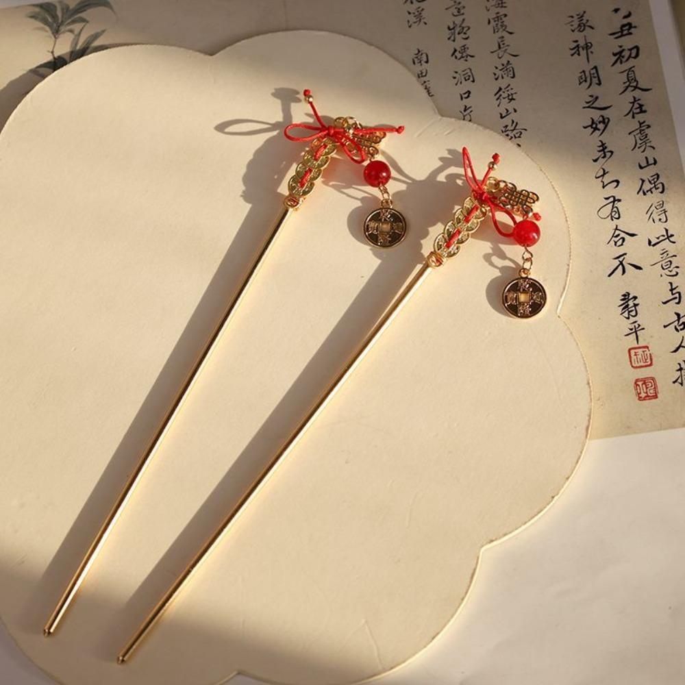 Chinese Knot Ancient Hair Stick Antique Hanfu Hair Fork New Year Hairpin  Cheongsam Accessories