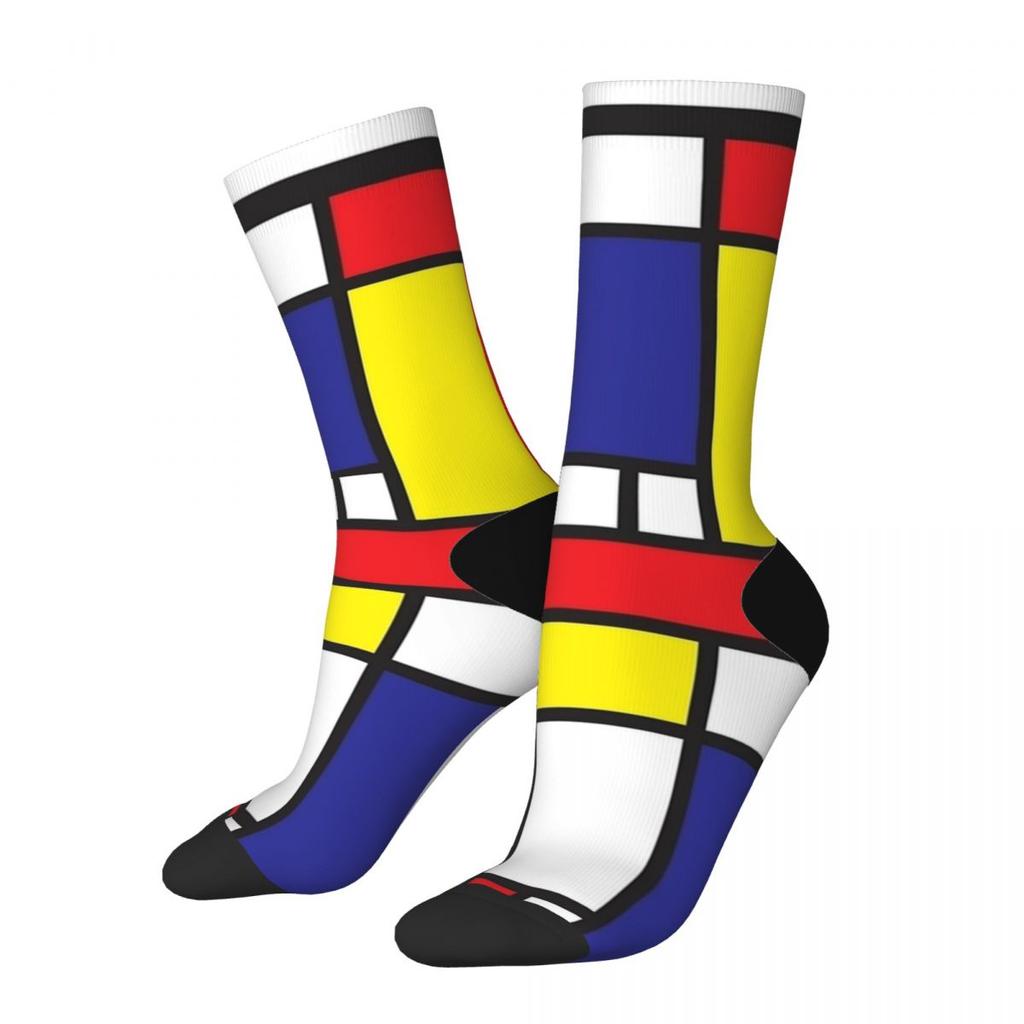 Piet Mondrian Socken Abstrakte Geometrische Kunst Rot Blau Gelb Rechtecke Strümpfe Herren Radsocken Herbst Antibakterielle Socken