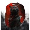 Lion Cat Fierce Animal Print Men's T-shirt Fashion Long Sleeve T-shirt Casual Round Neck Street Top Loose Pullover Autumn