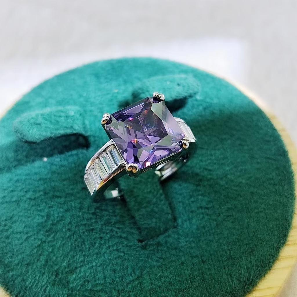 Square Zircon Ring Women'S Inlaid High Carbon Diamond Light Luxury Versatile Design High-Grade Pink Diamond Ring