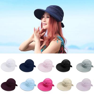 Verstellbares Damen Top Luftkappe Abnehmbar Anti-UV Strandkappe Lässig Schleife Großer Schirmkappe