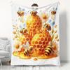 A Cozy Bee And Honey Flannel Blanket, Made of 100% Polyester with High-Definition Digital Printing, Suitable for All Seasons, Cooling Blanket, Skin-Fr