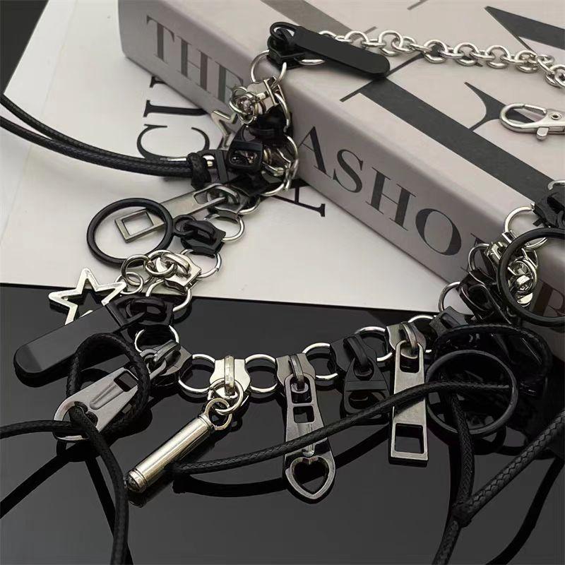 Cyber Punk Zipper Necklace Fringe Chain Head Y2k Hip Hop Choker Men's Women's Fashion Personality Jewelry Accessories