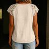 Women's Loose-Fit, Stylish, And Casual Short-Sleeve Top With Lace-Paneled V-Neck